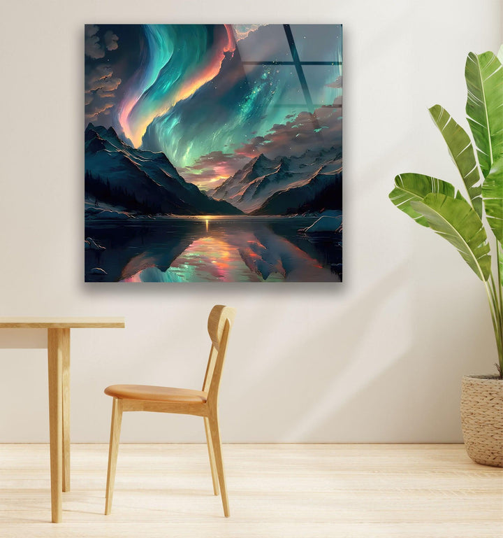 Green Lightern Aurora Borealis Glass Wall Art glass image printing, glass prints from photos
