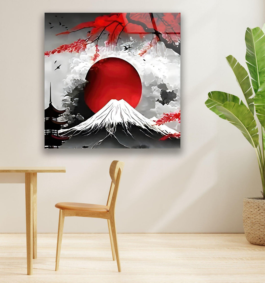 Red Moon & Mountain Glass Wall Art Glass Printing Wall Art, Print photos on glass
