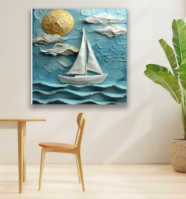 Boat Sea Clay Art Glass Wall Art  large glass photo prints, glass wall photos
