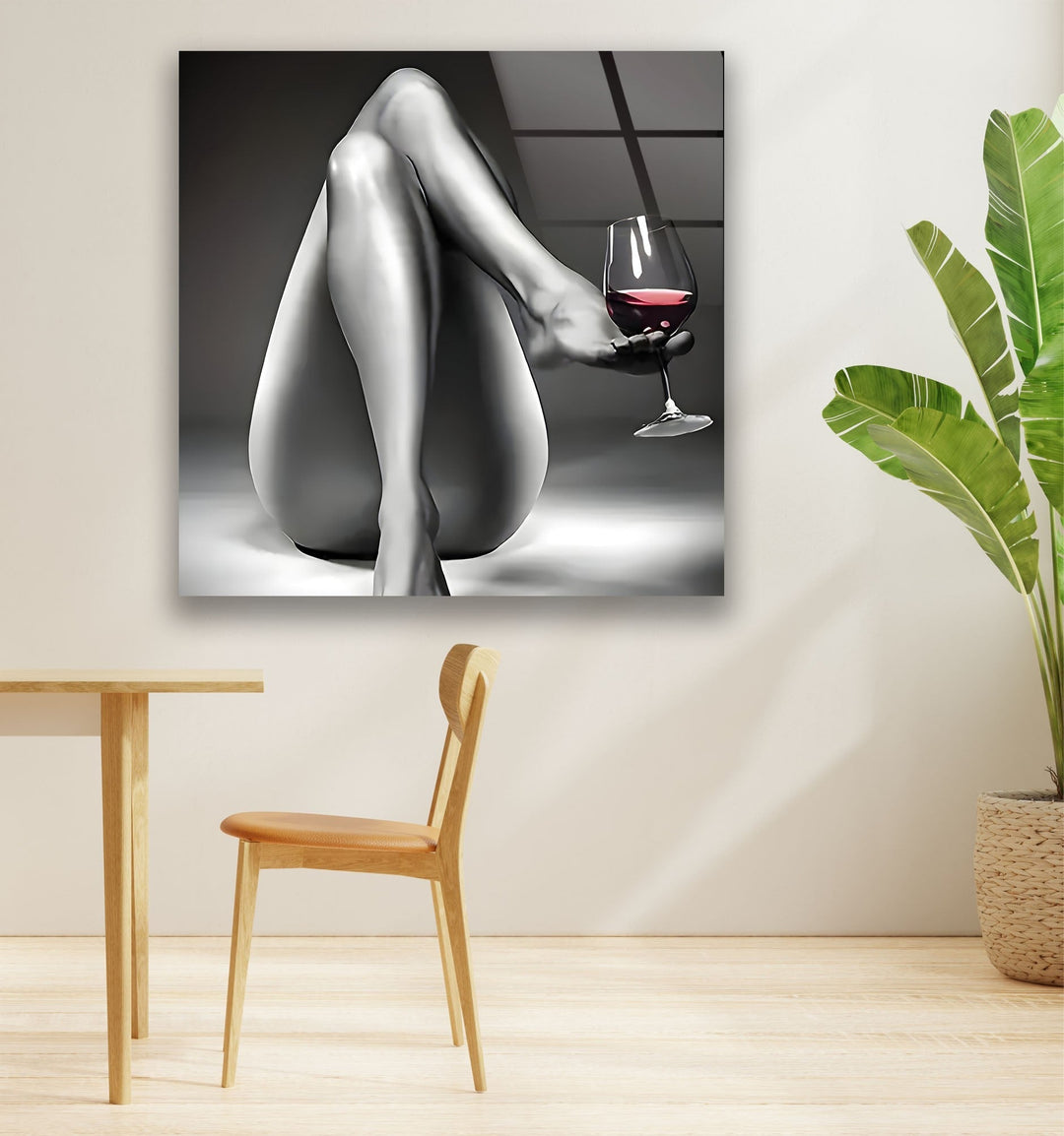 Erotic Woman & Wine Glass Wall Art picture on glass wall art, photos printed on glass
