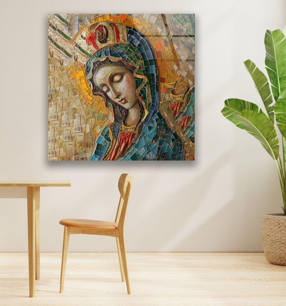 Saint Maria With Mosaic Glass Wall Art stained glass wall art, stained glass wall decor
