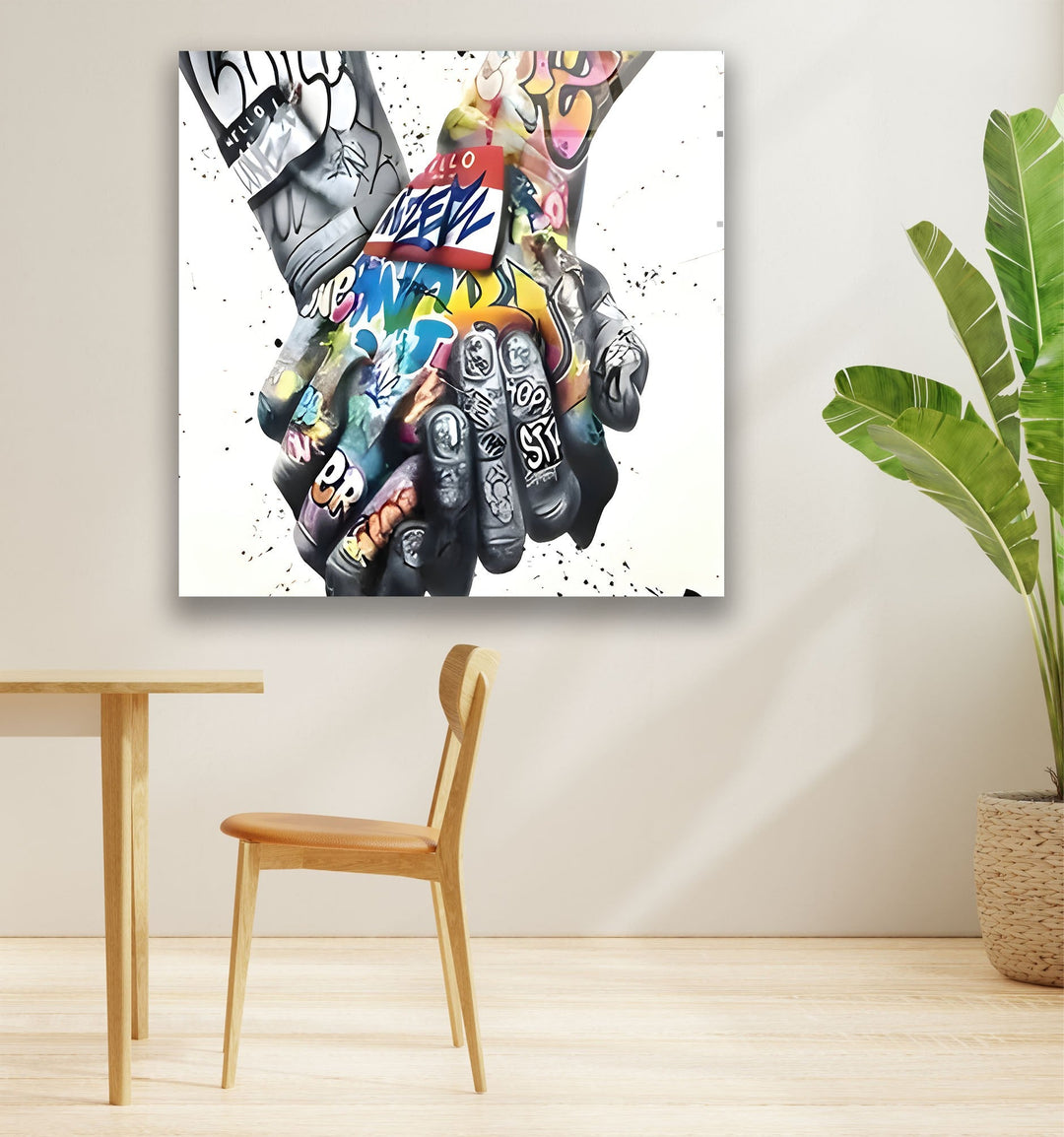 Colored & Black and White Graffiti Glass Wall Art photo print on glass, prints on glass wall art
