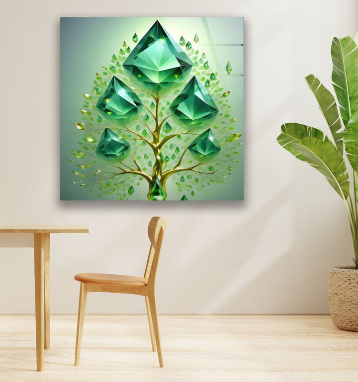 Emerald Tree Glass Wall Art large glass photo prints, glass wall photos
