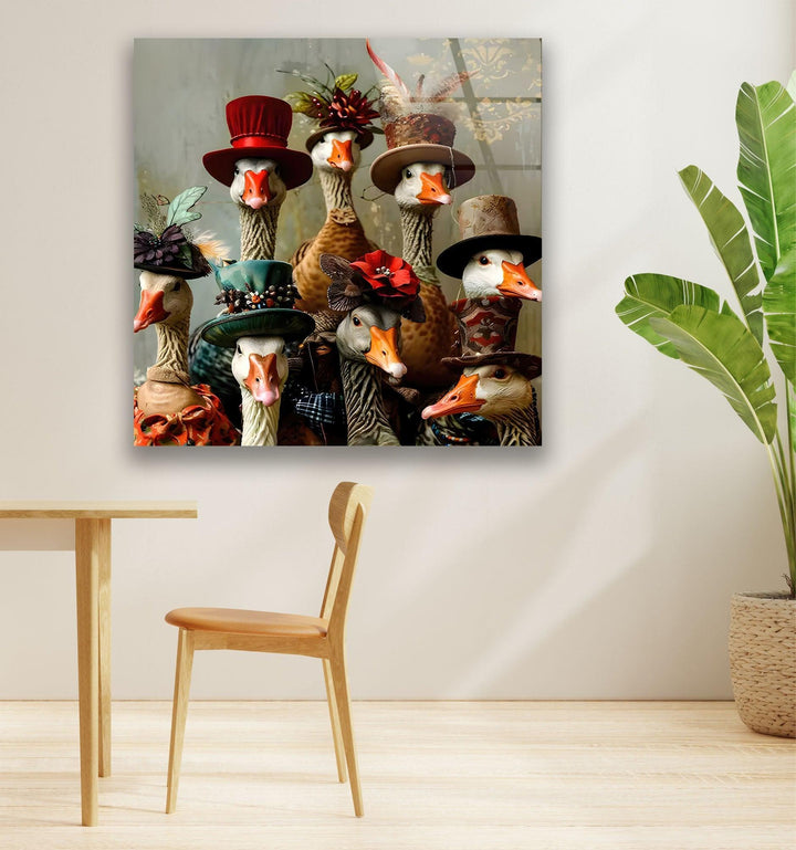 Duck Family Portrait Glass Wall Art custom glass pictures, glass art prints
