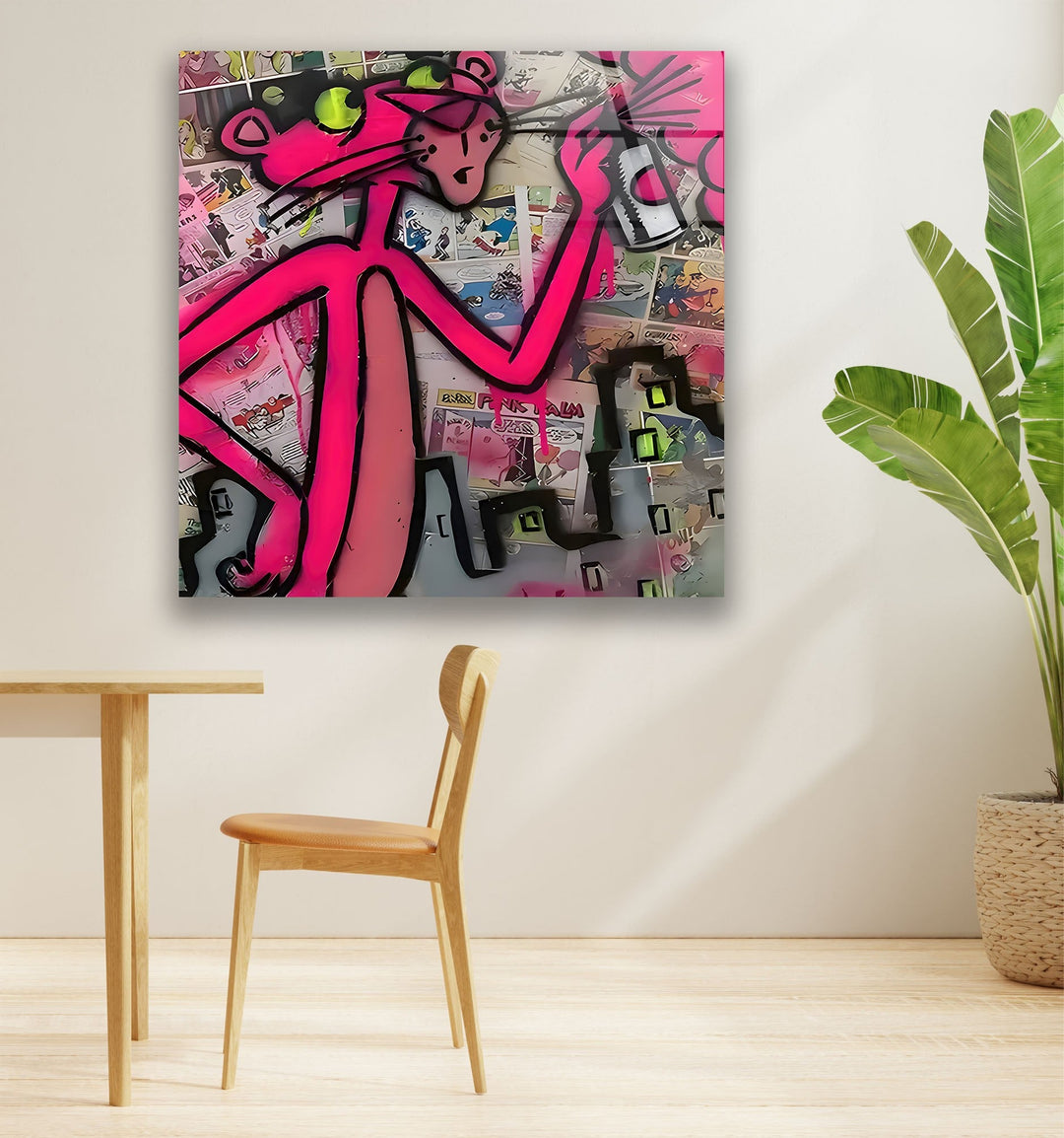 Pink Panther Graffiti Glass Wall Art Glass Printing Wall Art, Print photos on glass
