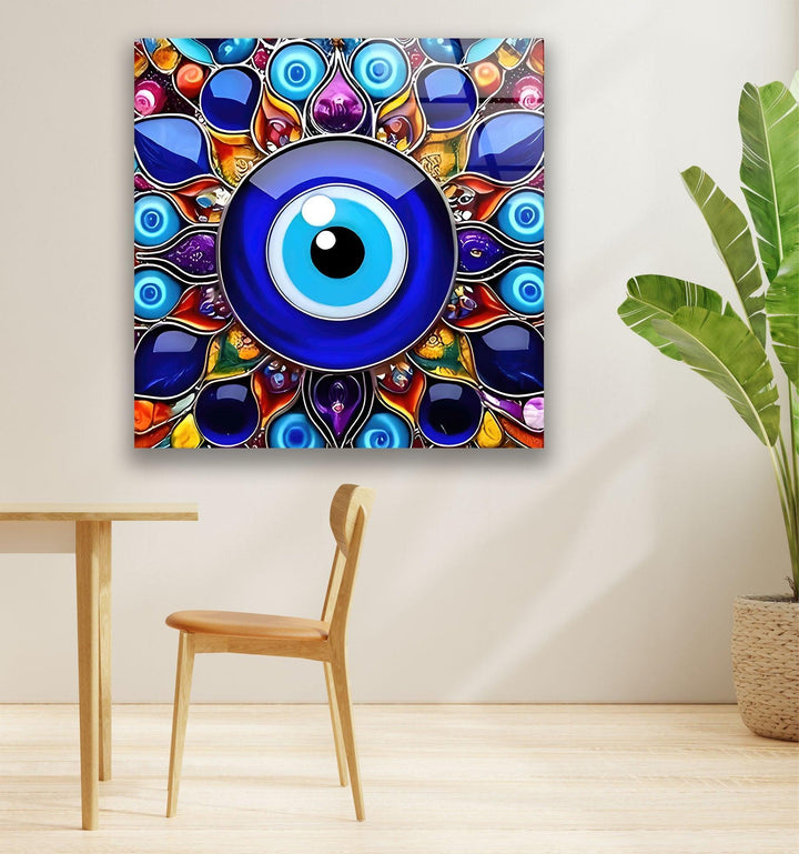 Evil Eye Bead Glass Wall Art custom glass pictures, glass art prints
