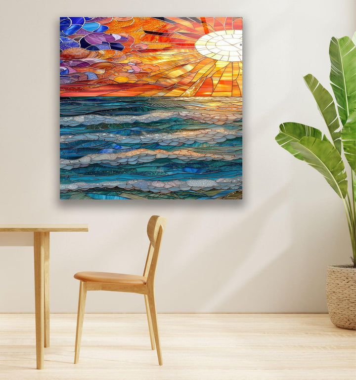 Mosaic Sunset Sea Glass Wall Art custom glass photo prints, large glass prints