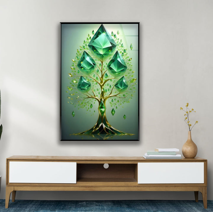 Emerald Tree Glass Wall Art photo print on glass, prints on glass wall art
