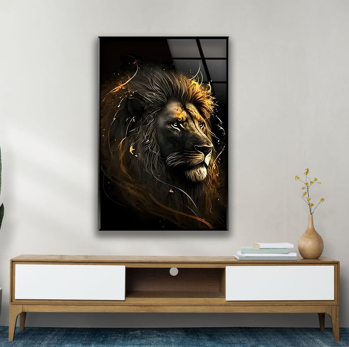 Black Gold Lion Glass Wall Art picture on glass wall art, photos printed on glass
