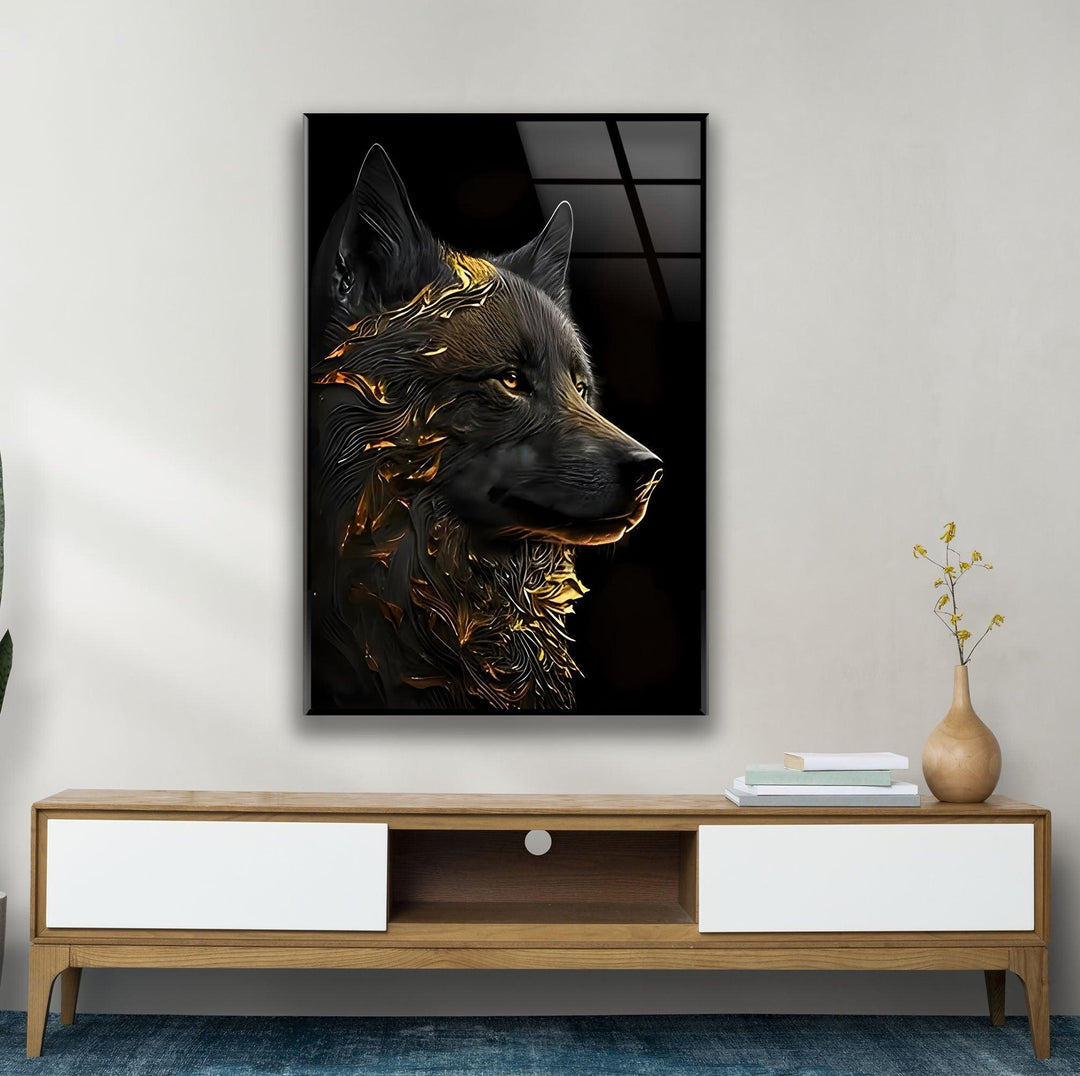 Noble Black Wolf Glass Wall Art print on glass, glass printed photos
