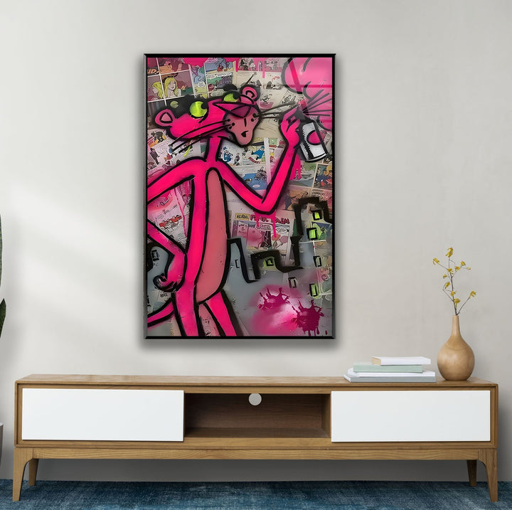 Pink Panther Graffiti Glass Wall Art stained glass wall art, stained glass wall decor
