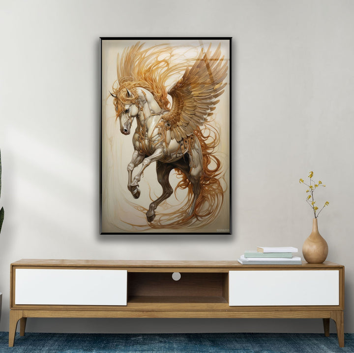 Brown Winged Horse Glass Wall Art large glass photo prints, glass wall photos
