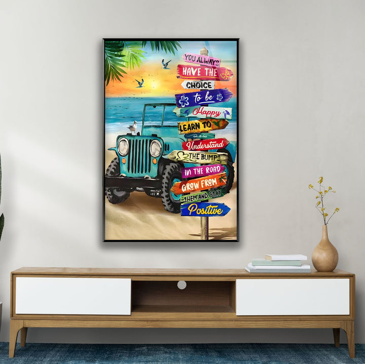 Tropical Beach & Jeep Glass Wall Art glass pictures for Wall, glass prints wall art
