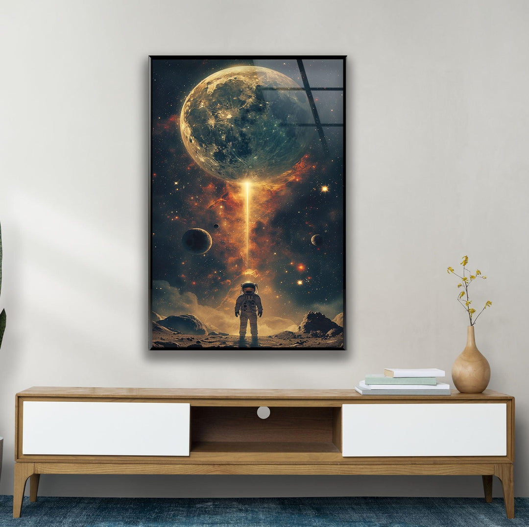 Astronaut Walking on Moon Glass Wall Art glass image printing, glass prints from photos