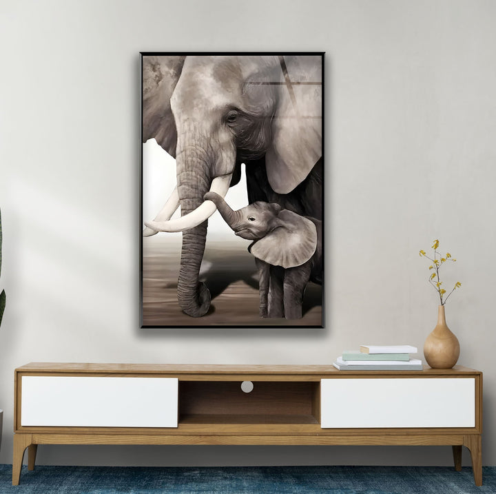 Family of Elephant Glass Wall Art custom glass pictures, glass art prints
