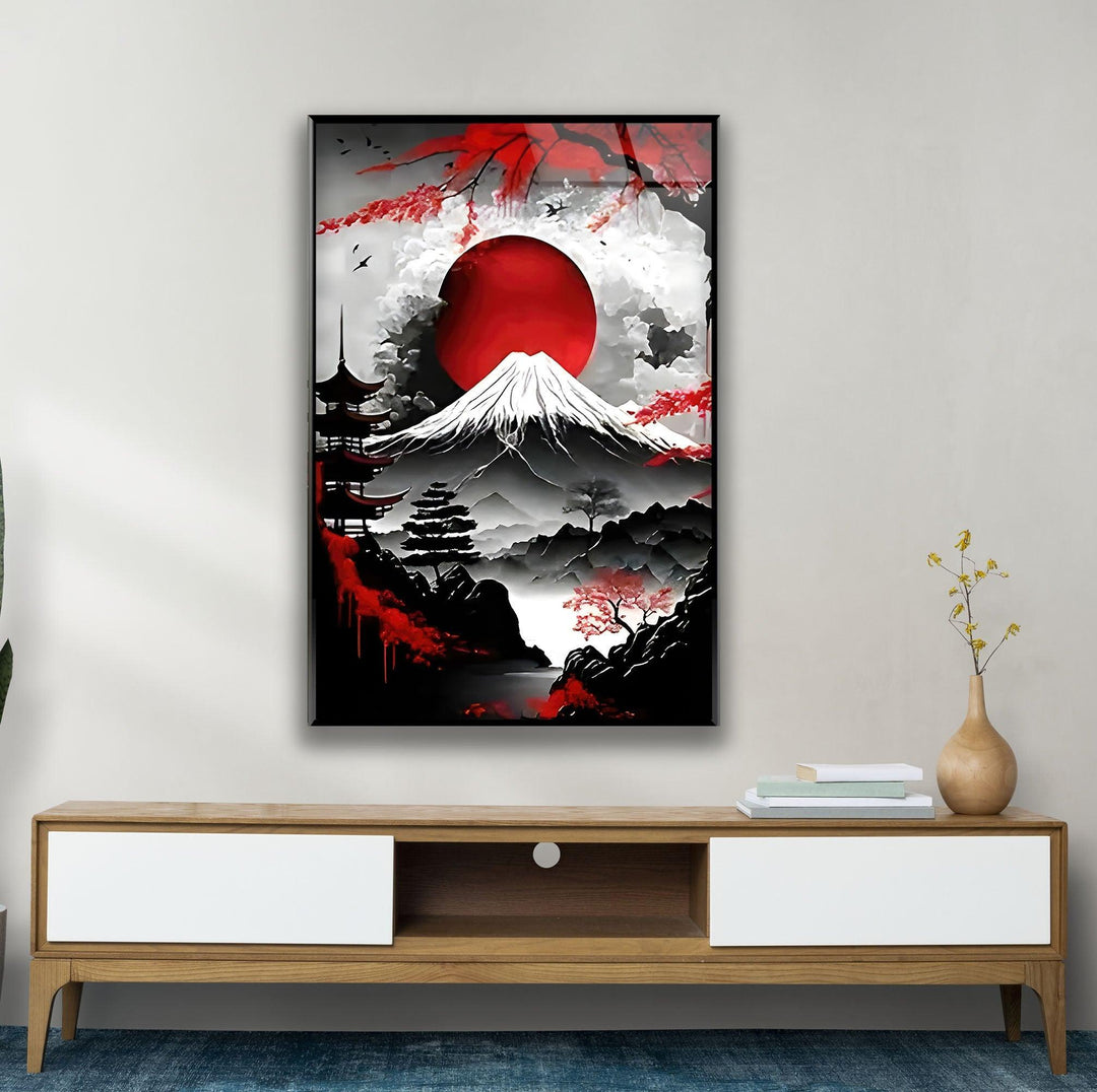 Red Moon & Mountain Glass Wall Art art glass wall art, glass wall art pictures
