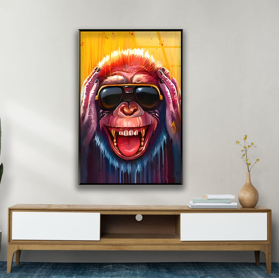 Crazy Monkey with Glasses Glass Wall Art glass photo prints, glass picture prints
