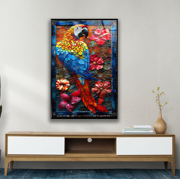 Stained Parrot Glass Wall Art glass image printing, glass prints from photos
