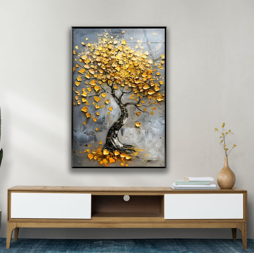 Tree With Golden Leafs Glass Wall Art glass pictures for Wall, glass prints wall art
