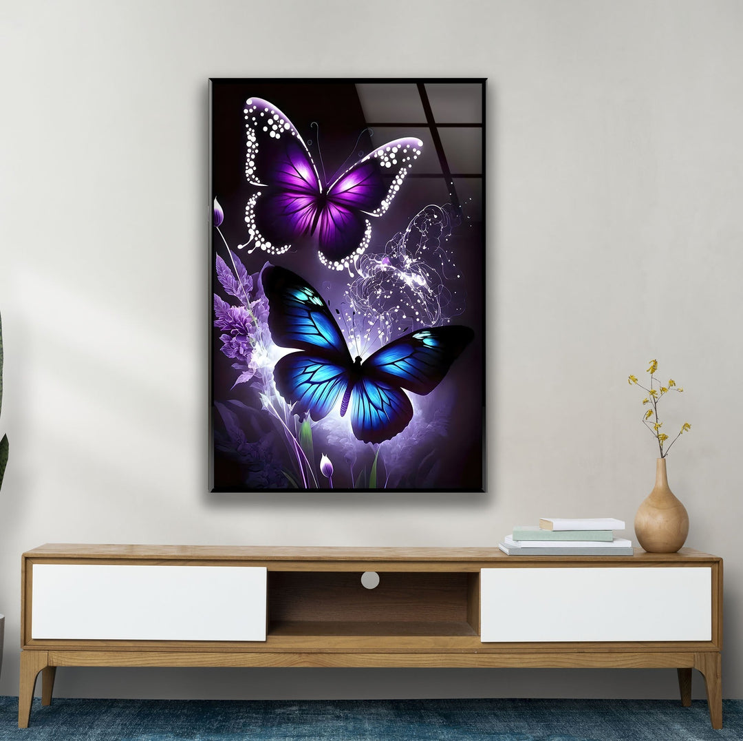 Blue & Purple Butterfly Glass Wall Art glass pictures for Wall, glass prints wall art
