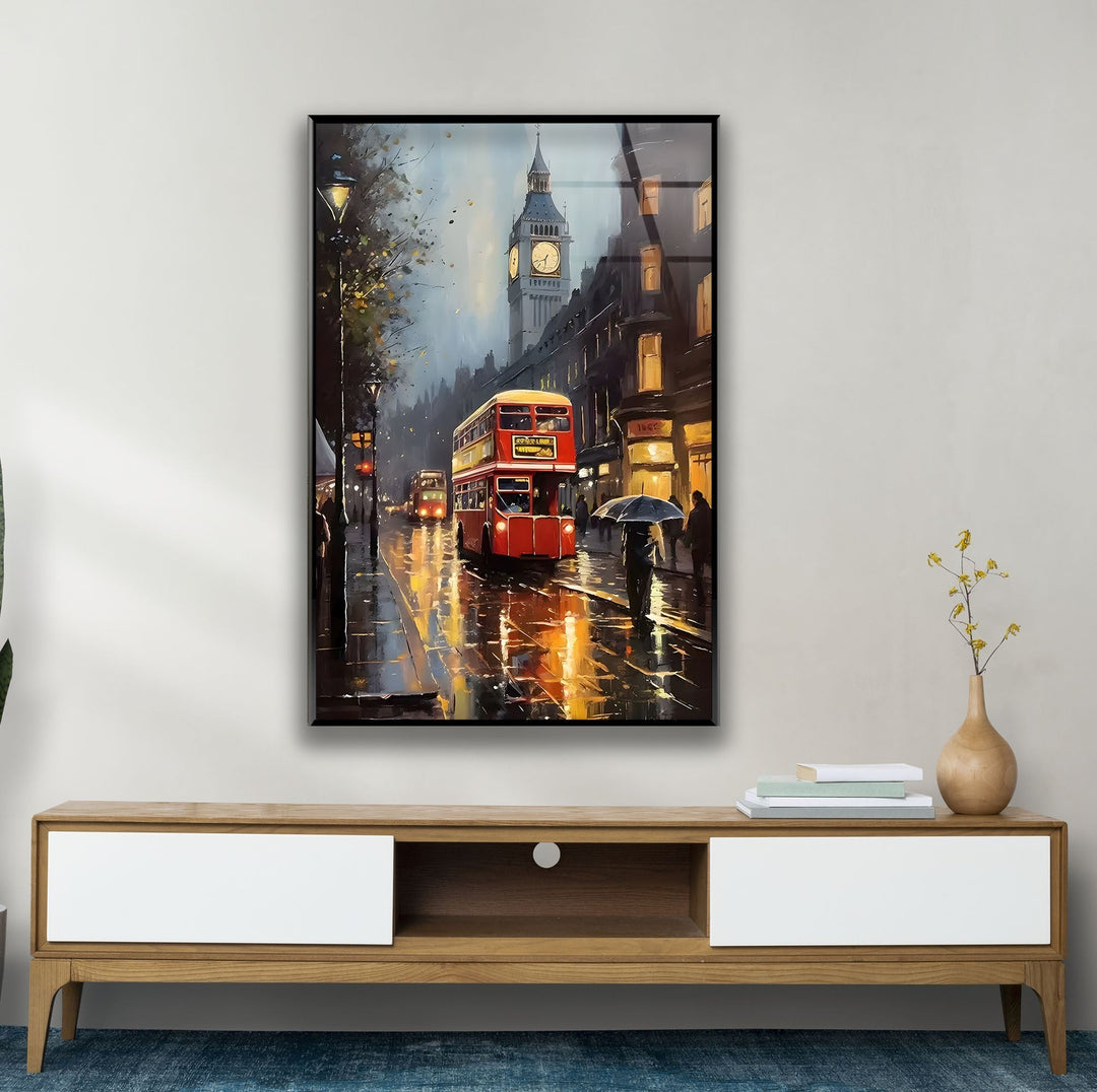 Rainy London Big Ben Glass Wall Art print on glass, glass printed photos
