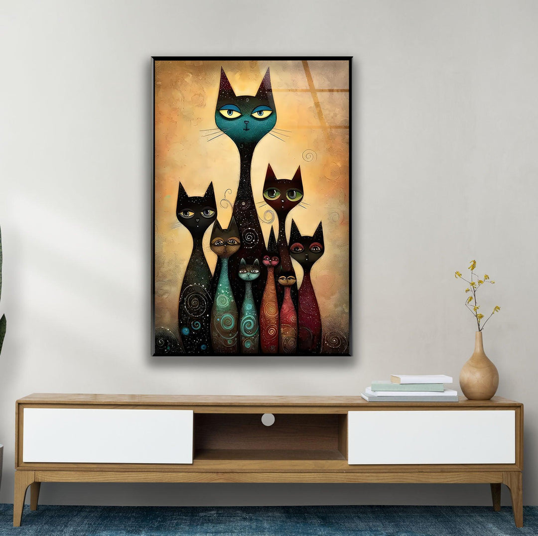 Cat Family Portrait Glass Wall Art picture on glass wall art, photos printed on glass
