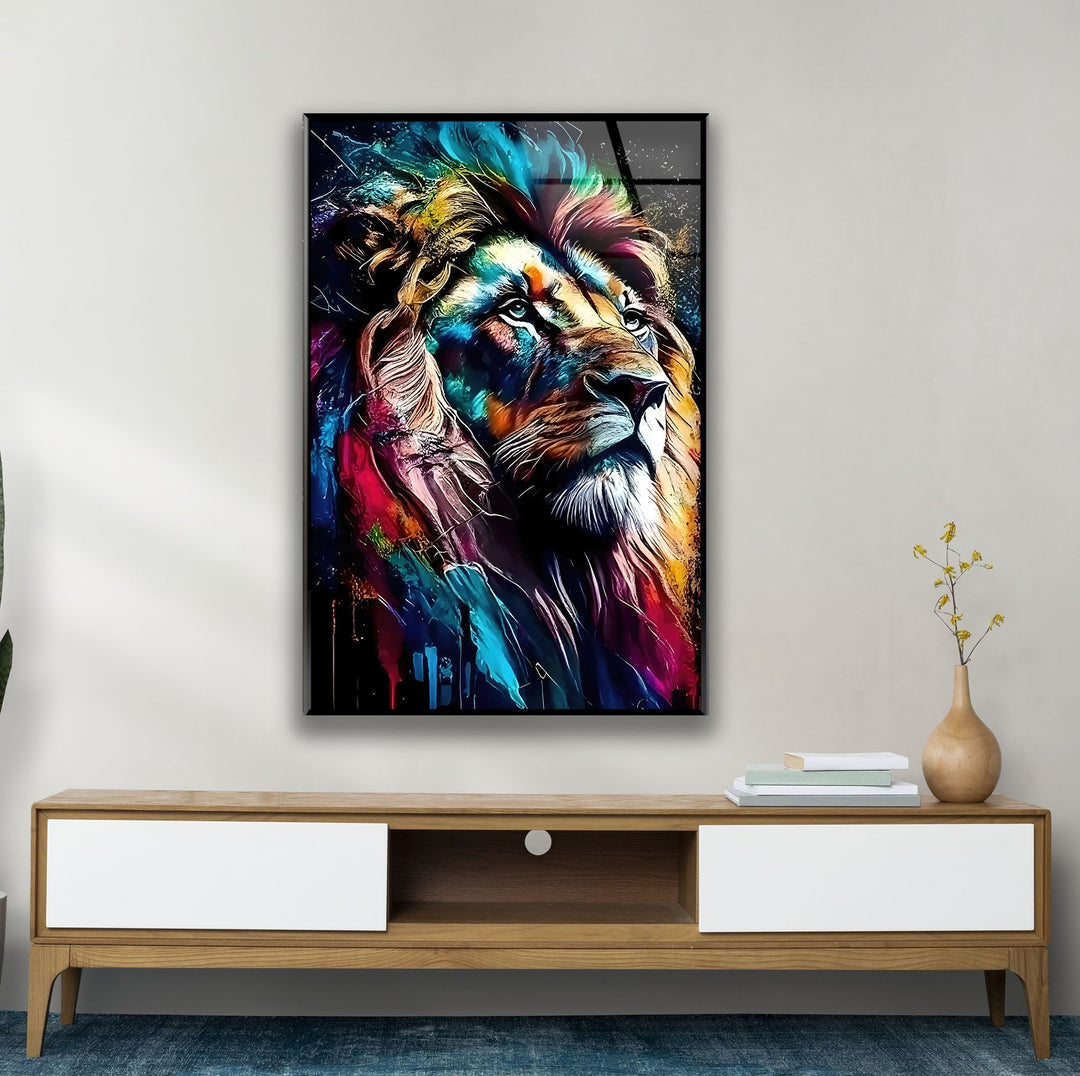 Colored Lion Art Glass Wall Art glass pictures for Wall, glass prints wall art
