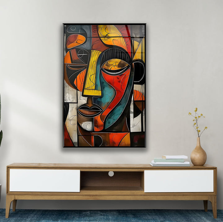 Yellow Brown Picasso Art Glass Wall Art glass pictures for Wall, glass prints wall art
