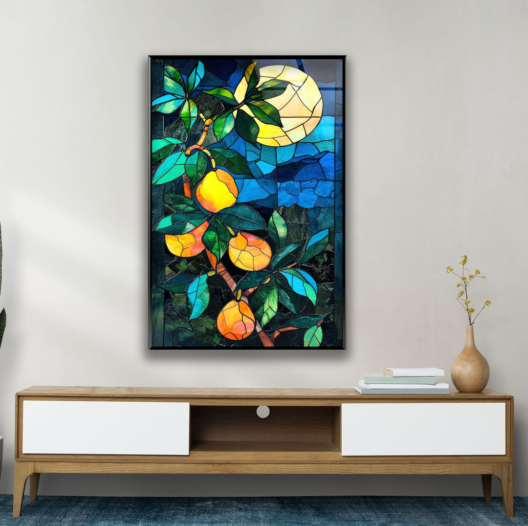 Midnight Mango Tree Glass Wall Art photo print on glass, prints on glass wall art
