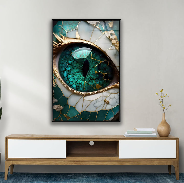 Marble Green Eye Glass Wall Art picture on glass wall art, photos printed on glass
