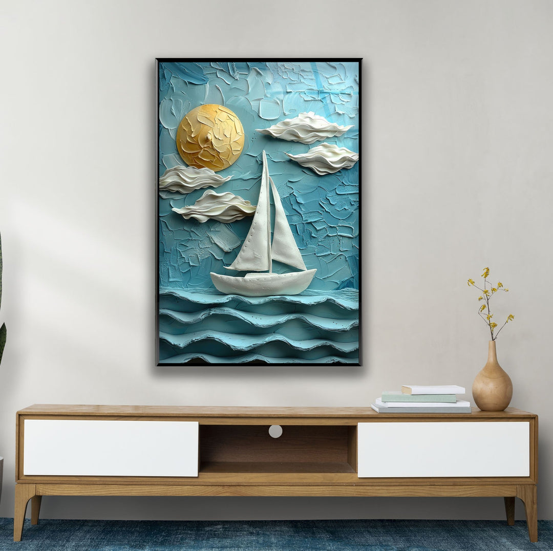 Boat Sea Clay Art Glass Wall Art  custom glass photo prints, large glass prints
