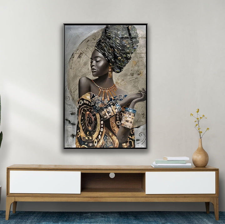 African Woman in a Dress Glass Wall Art glass photo prints, glass picture prints
