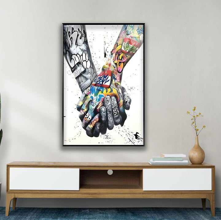 Colored & Black and White Graffiti Glass Wall Art custom glass pictures, glass art prints
