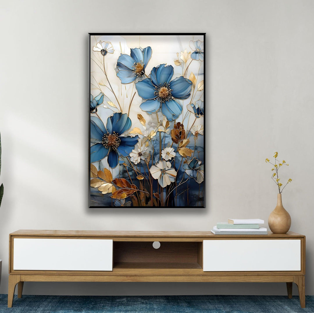 Blue & White Botanical Glass Wall Art custom glass pictures, glass art prints
