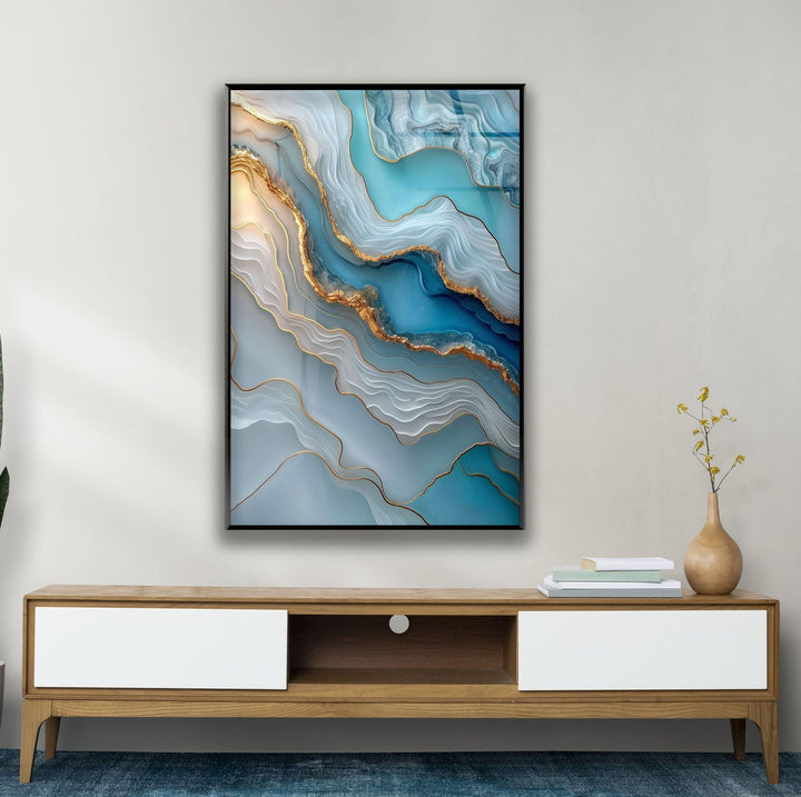 Turquoise gold Alcohol ink Glass Wall Art