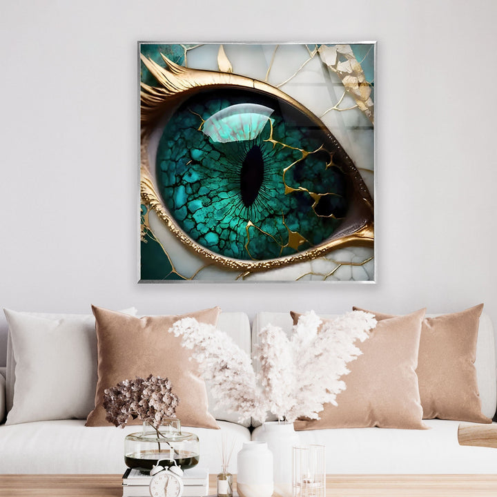 Marble Green Eye Glass Wall Art custom glass photo prints, large glass prints
