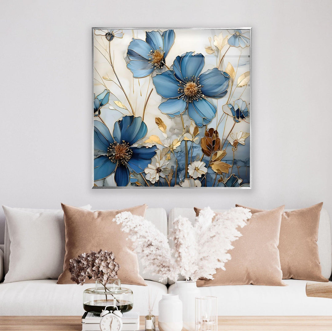 Blue & White Botanical Glass Wall Art glass pictures for Wall, glass prints wall art
