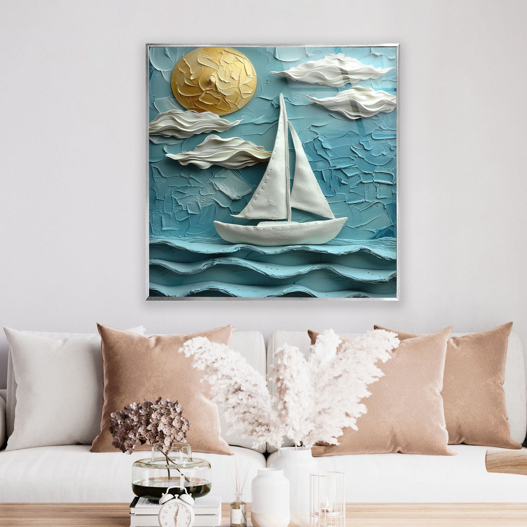 Boat Sea Clay Art Glass Wall Art large glass photo prints, glass wall photos
