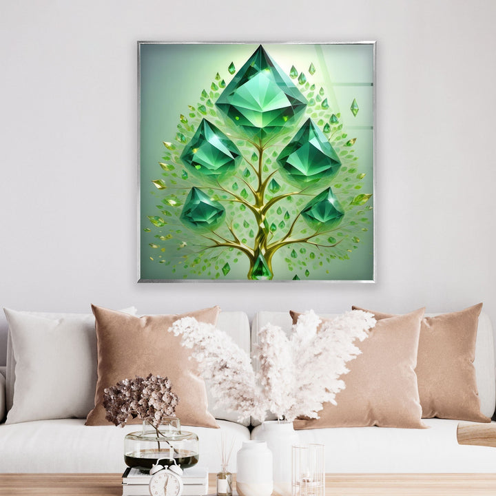 Emerald Tree Glass Wall Art custom glass pictures, glass art prints
