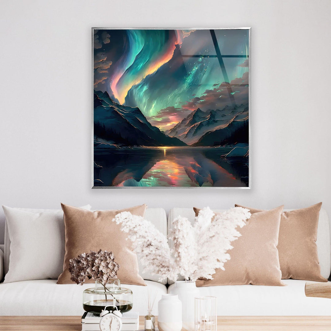 Green Lightern Aurora Borealis Glass Wall Art Glass Printing Wall Art, Print photos on glass
