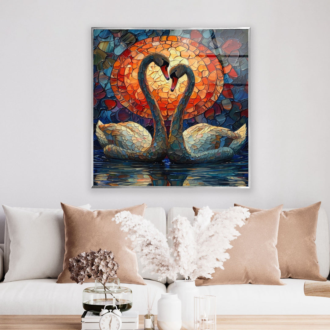 Stained Swan Glass Wall Art glass photo prints, glass picture prints
