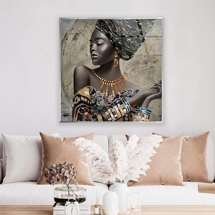 African Woman in a Dress Glass Wall Art Glass Printing Wall Art, Print photos on glass
