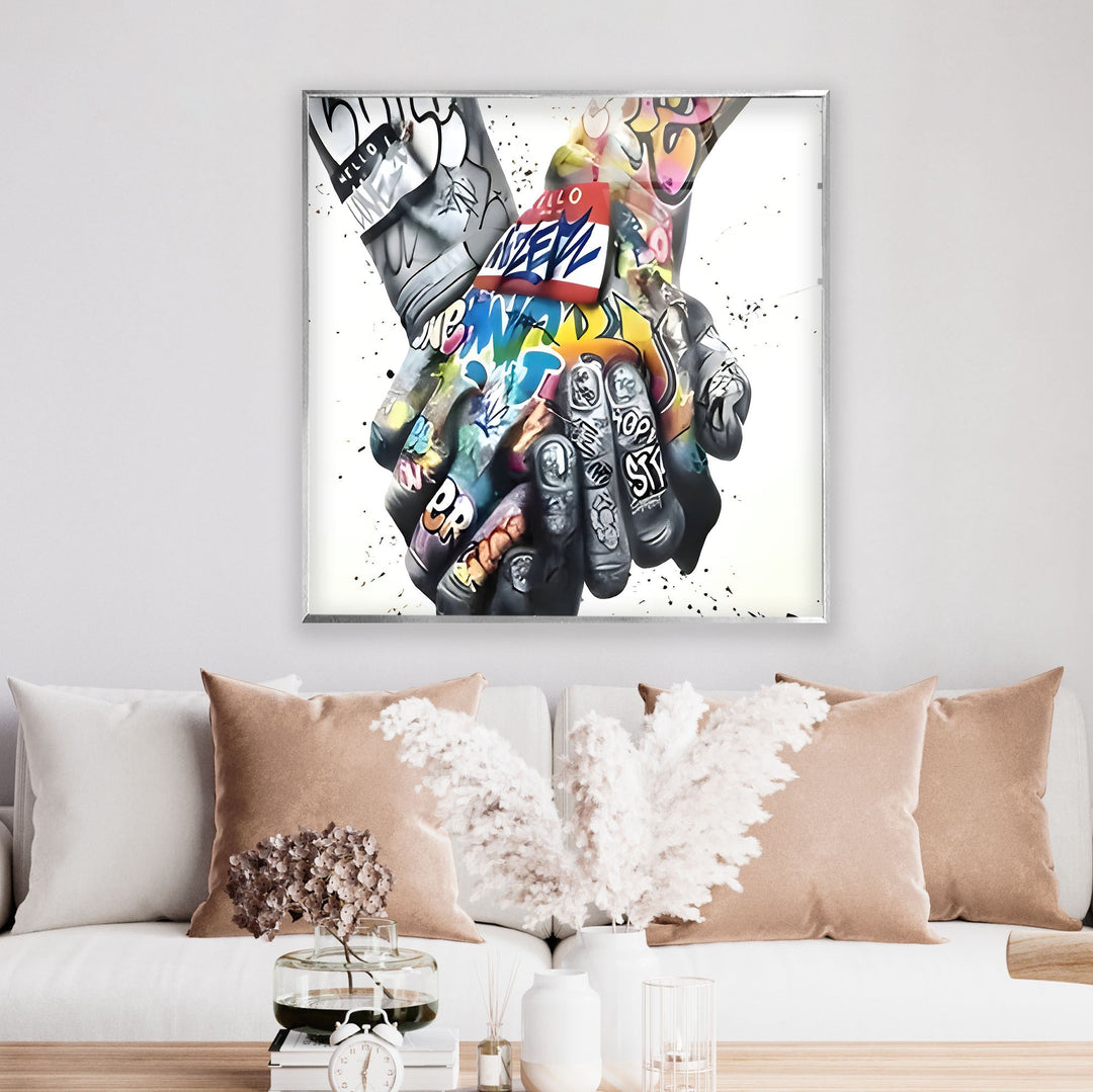 Colored & Black and White Graffiti Glass Wall Art glass pictures for Wall, glass prints wall art
