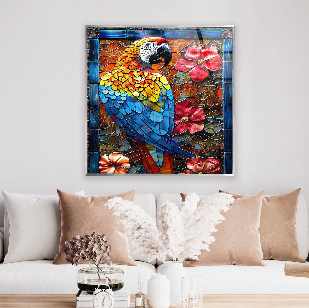 Stained Parrot Glass Wall Art glass photo prints, glass picture prints
