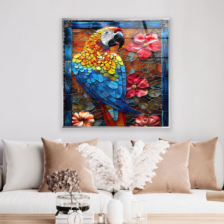 Stained Parrot Glass Wall Art glass photo prints, glass picture prints
