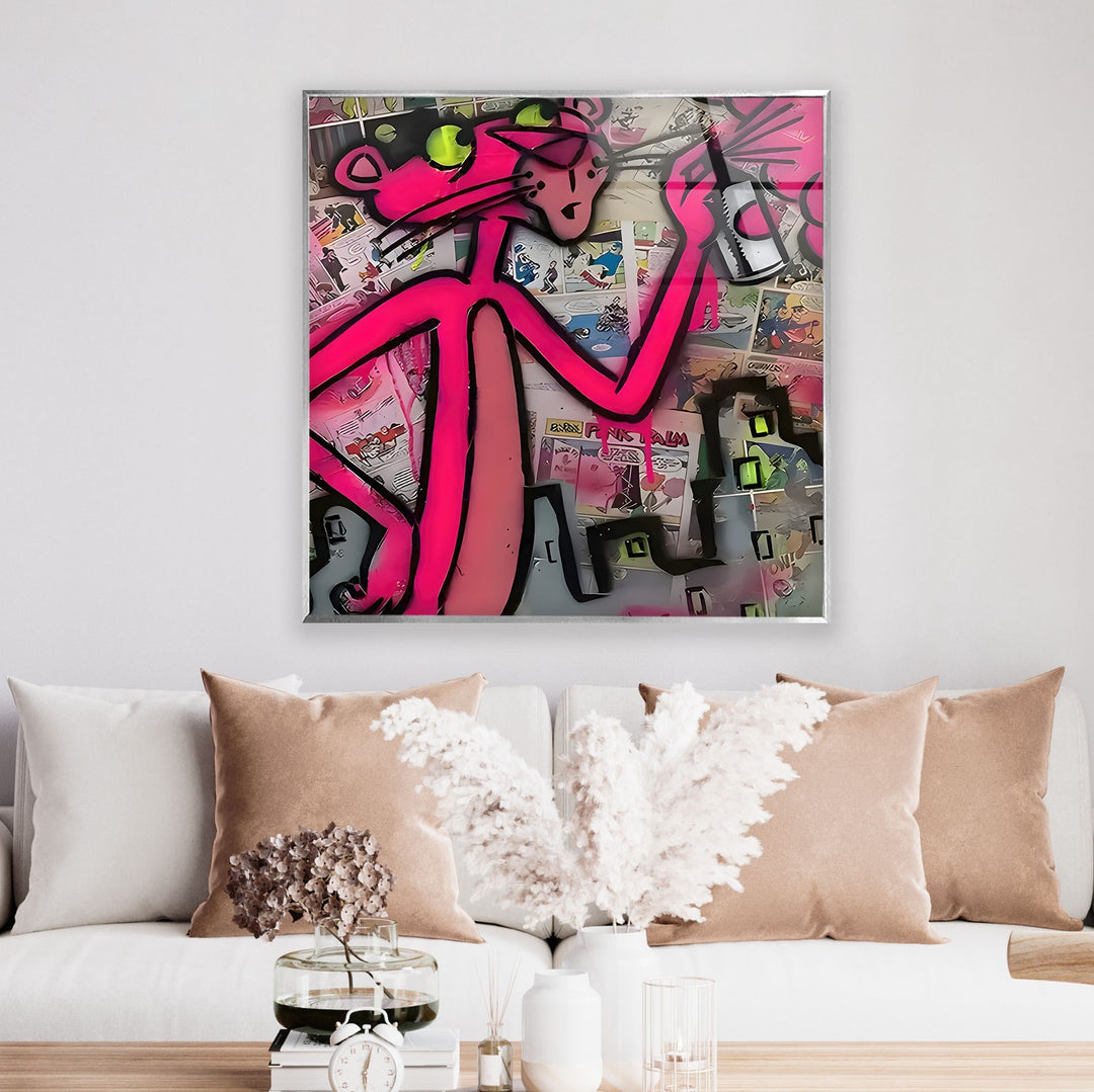 Pink Panther Graffiti Glass Wall Art art glass wall art, glass wall art pictures
