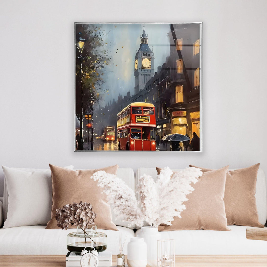 Rainy London Big Ben Glass Wall Art picture on glass wall art, photos printed on glass
