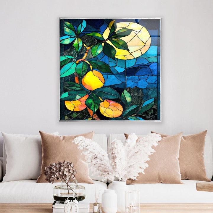 Midnight Mango Tree Glass Wall Art custom glass pictures, glass art prints
