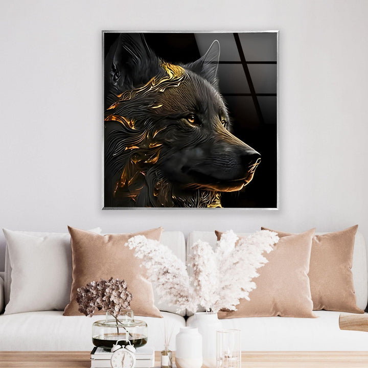 Noble Black Wolf Glass Wall Art picture on glass wall art, photos printed on glass
