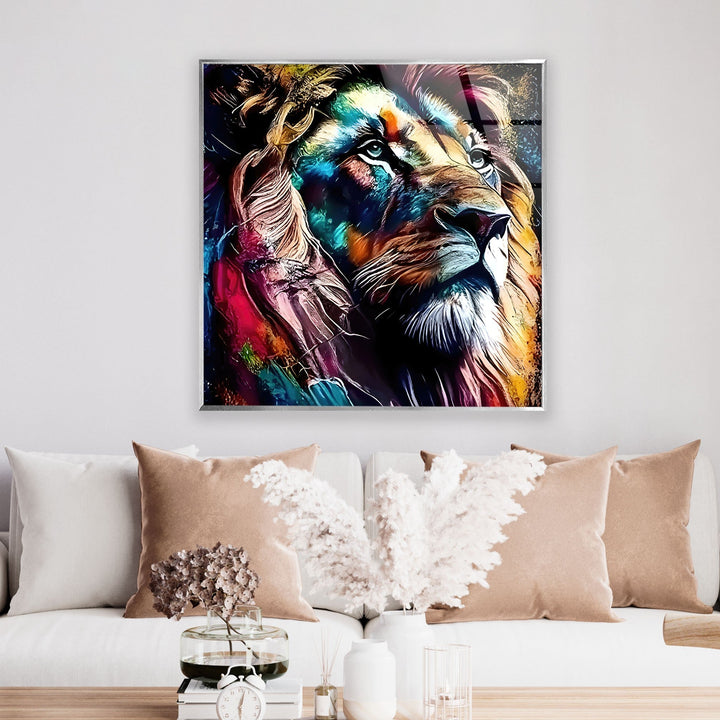 Colored Lion Art Glass Wall Art glass image printing, glass prints from photos
